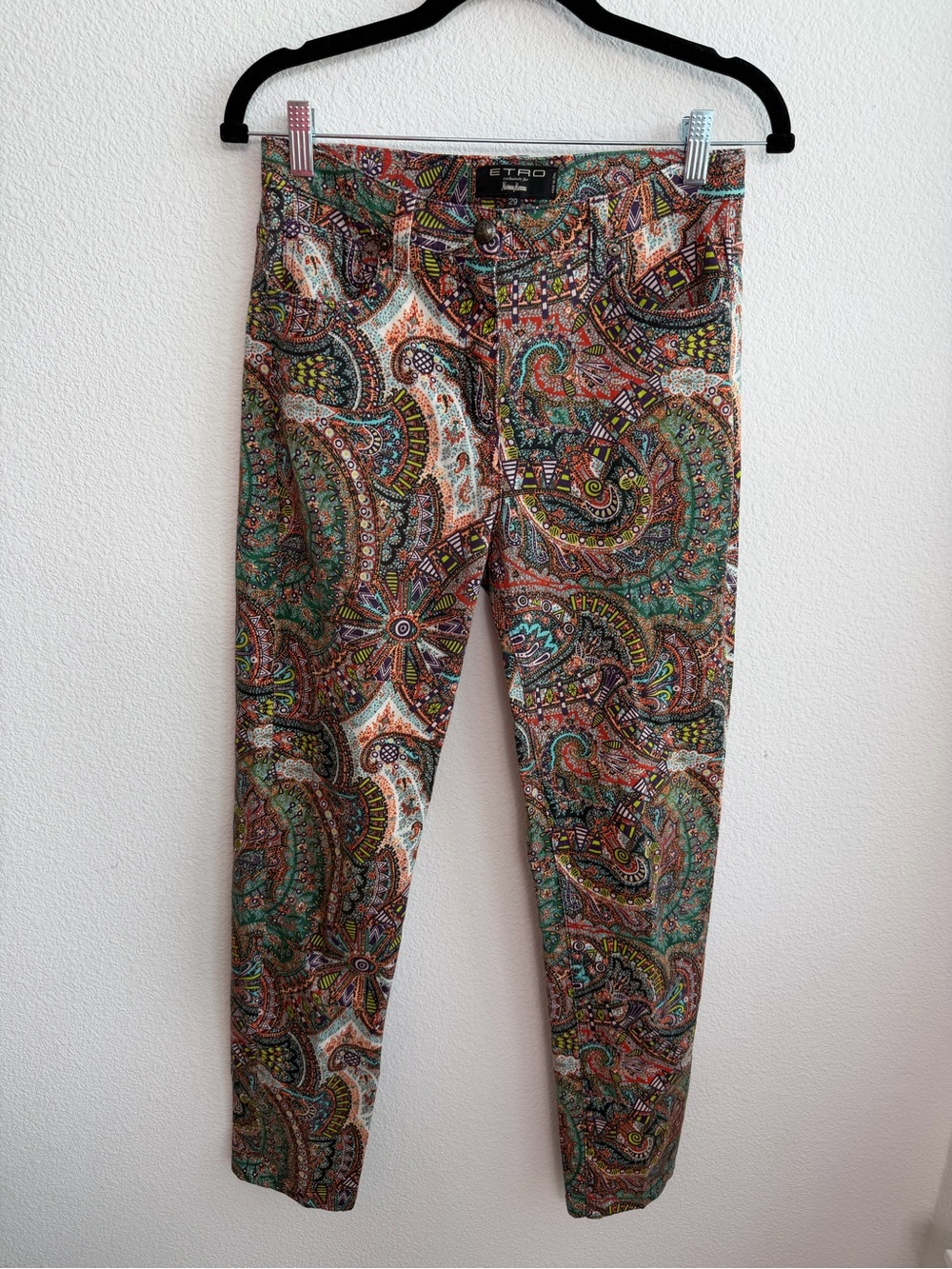 Etro Jeans Womens 29 Multicolor Paisley Mid Rise Slim Cropped Stretch Denim